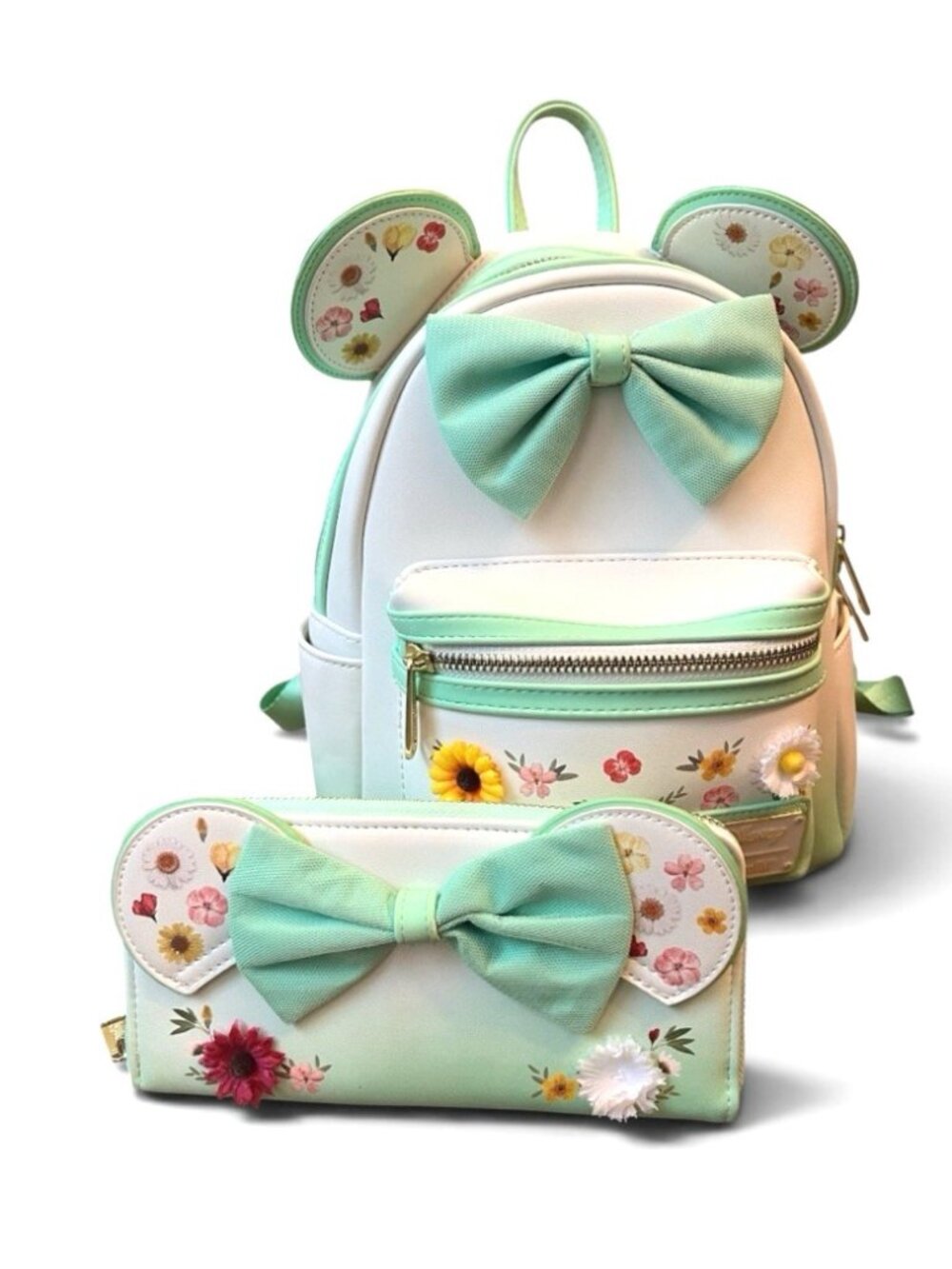 Loungefly Disney Minnie Mouse Pressed Flower Bow Mini Backpack W Matching Wallet
